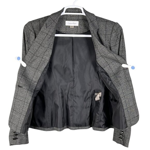 Calvin Klein Womens 10 Gray Houndstooth Windowpane Plaid Blazer Preppy Academia - Picture 5 of 15